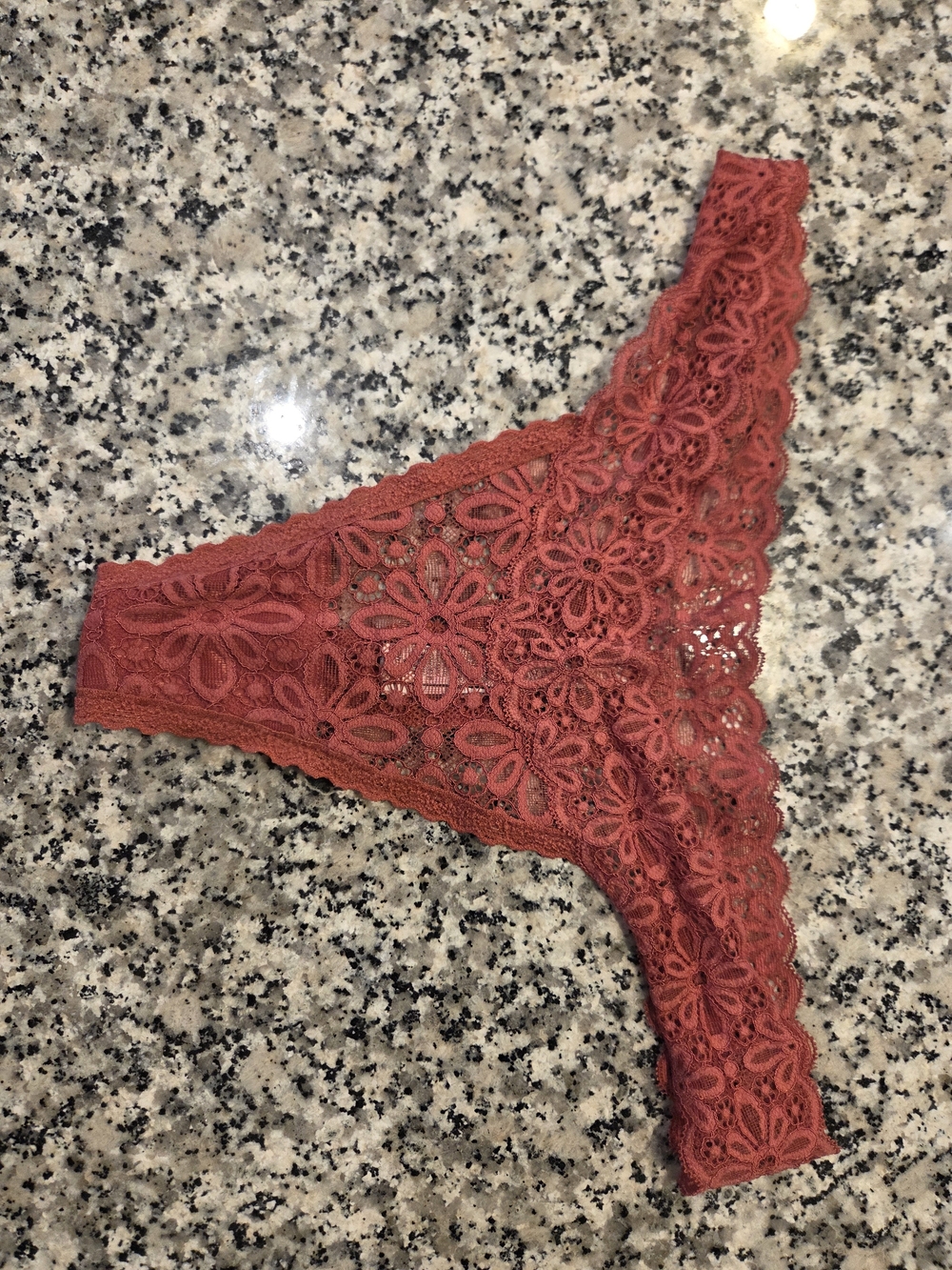 Victoria's Secret Floral Lace Thong - Rust Red